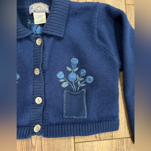 Vintage April Cornell Cottagecore Wool Cardigan Small Blue Floral - Picture 3 of 13
